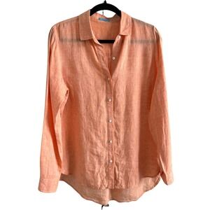 J. McLaughlin Peach Orange Britt 100% Linen Button Up Shirt M Coastal Minimalist